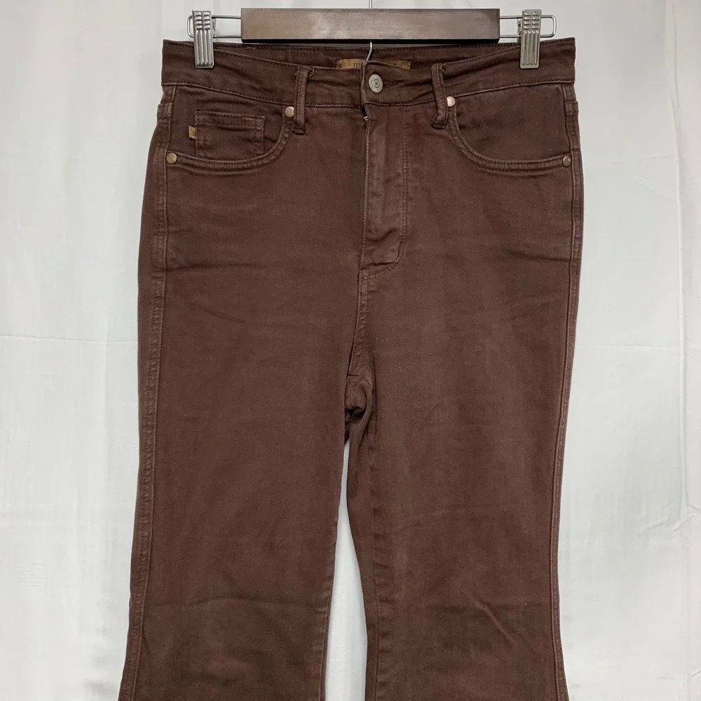 Judy Blue Flare Jeans Womens‎ 5/27 Brown Garment Dyed Raw Hem JB88803 C